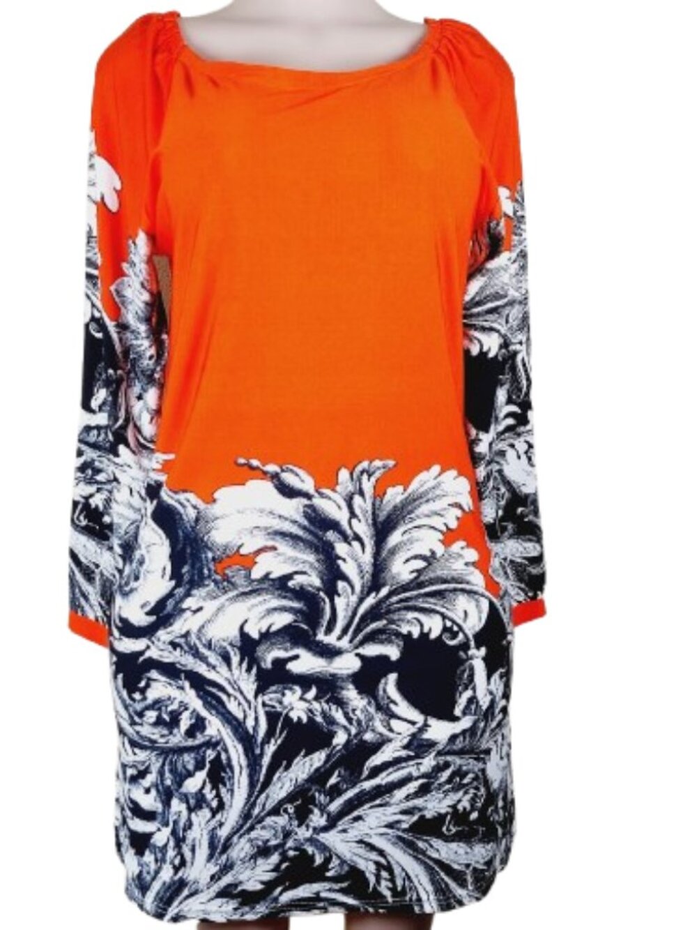 Shana K Women's Vibrant Orange Long-Sleeve Round Neck Tunic Shift Dress Size L